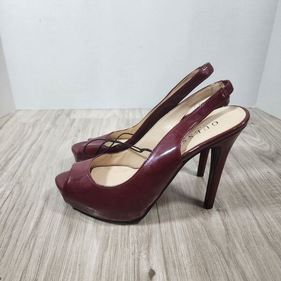 GUESS Dark Red Sexy Going Out Vampire 90s 5 Inch Peep Toe Pumps Heels Size 8.5 - Picture 3 of 5